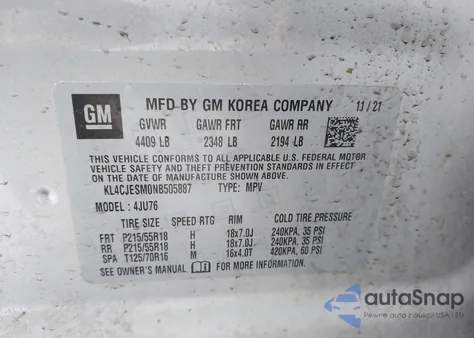 2022 Buick Encore Awd Preferred z USA, uszkodzony, nr VIN KL4CJESM0NB505887